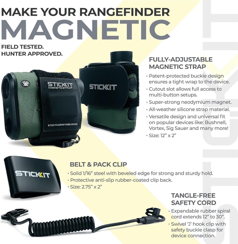 Stick It Magnetic Strap for Hunting Rangefinder, Securely Attaches to Belt, Pack, Gear, Stand or Blind, Silent Hold with Metal Clip and Safety Cord - Rangefinder Not Included - Image 2